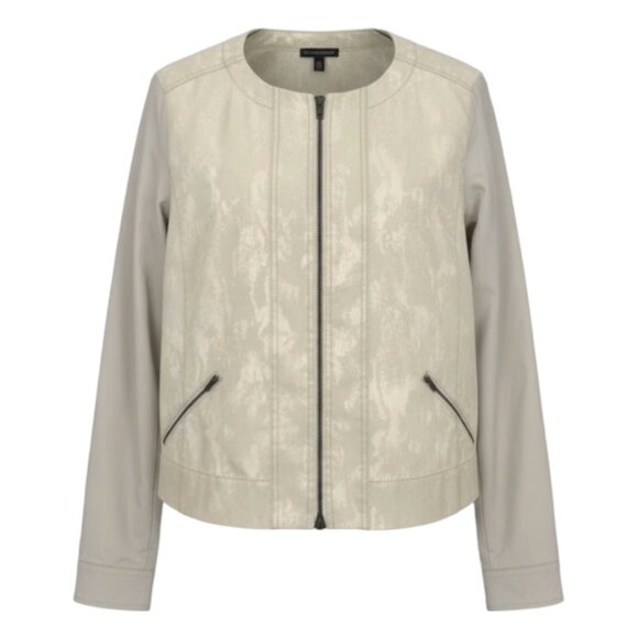 EILEEN FISHER Mix Media Jacquard Jacket in Ivory & Dove Gray NWOT Size LARGE - Picture 1 of 8